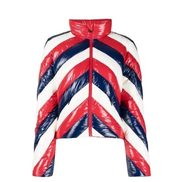 $600 Perfect Moment Womens Multicolor Mini Stripe Duvet Down Puffer Jacket Sz S - Picture 4 of 12